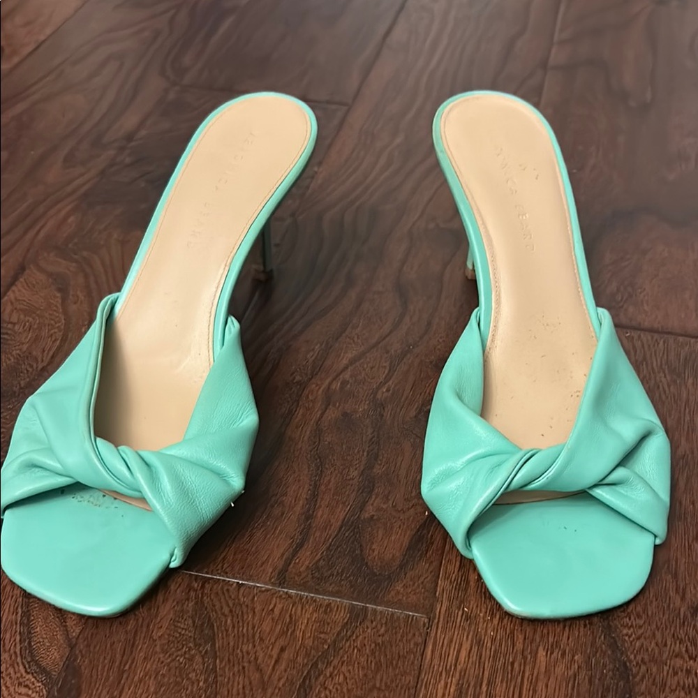Veronica Beard Green Heels with Knotted Detail
